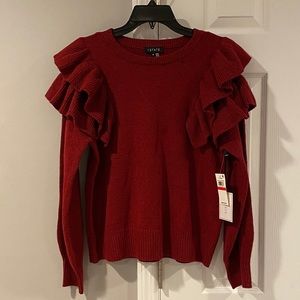 1. State Ruffled Sleeve Marled Sweater